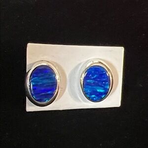 TAXCO STERLING SILVER BLUE OPAL STUD EARRINGS